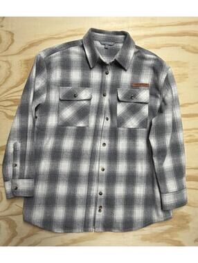 Simply Southern Men's Medium Grey Plaid Long Sleeve Collered Button Down Shirt